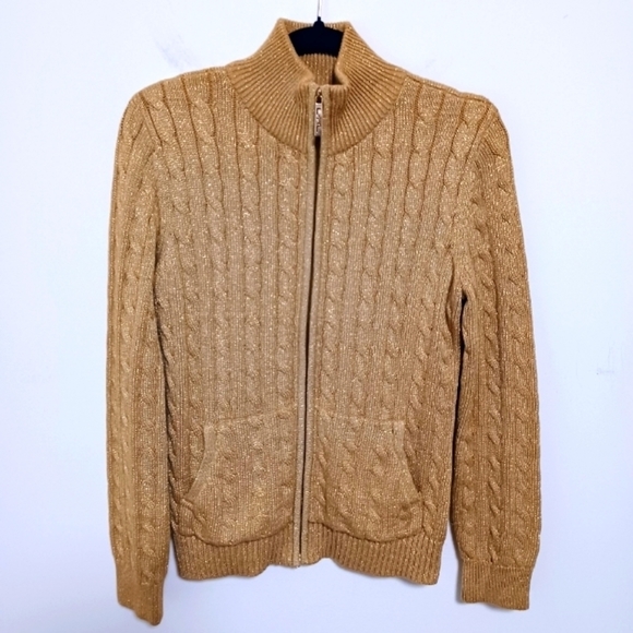 RALPH Lauren Active Metallic Gold Cardigan Sz M/M - Picture 1 of 7
